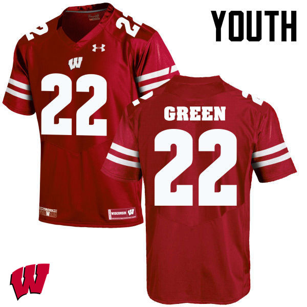 Youth Winsconsin Badgers #22 Cade Green College Football Jerseys-Red - Click Image to Close